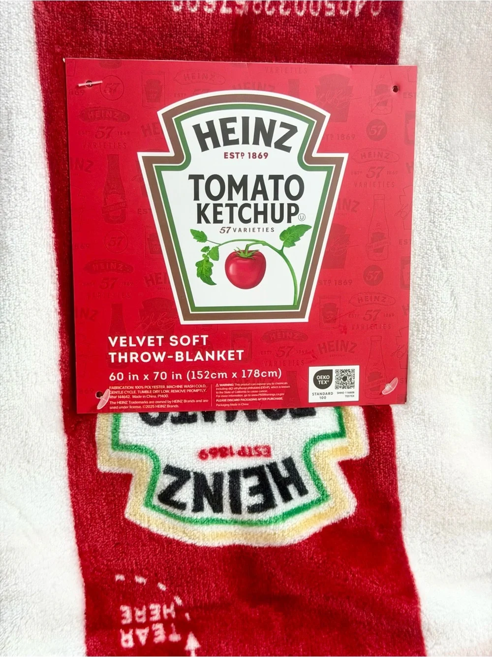Heinz Tomato Ketchup Plush Throw Blanket 60x70 Red White Funny Gift Picnic NWT